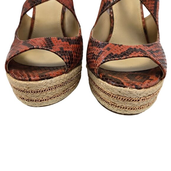 B Brian Atwood Leather Dekoda Snake-Print Platform Wedge Sandals Size 6 - Picture 6 of 10